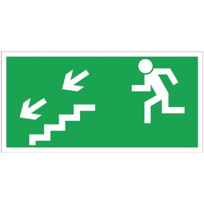 AA005 Kierunek do wyjścia drogi ewakuacyjnej schodami w dół w lewo