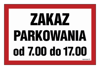 ND051 Zakaz parkowania od 7.00 do 17.00