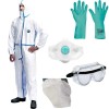 zestaw na wirusy 2 - kombinezon ochronny z oklejanymi szwami Tyvek 600 Plus, osłony na buty z podeszwą, gogle, rękawice nitrylowe, półmaska FFP3